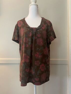 croft & barrow Brown Short-Sleeve Floral Scoop Neck Top